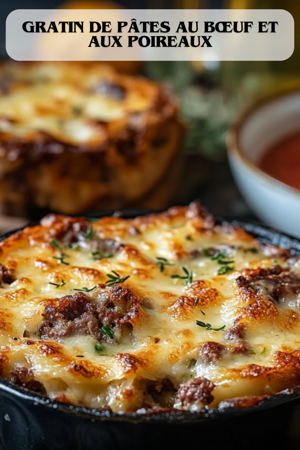 Gratin de Pâtes au Bœuf et aux Poireaux