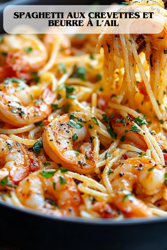 Spaghetti aux crevettes et beurre à l’ail