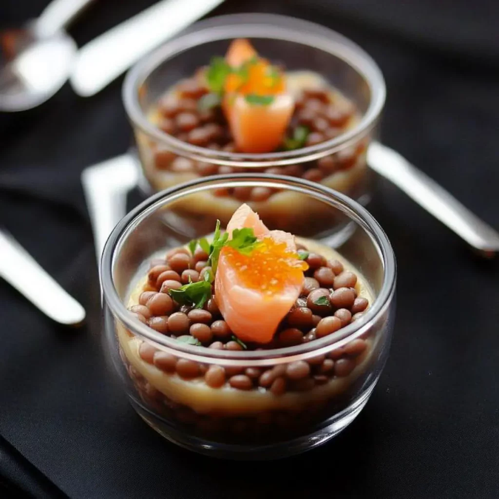 Verrines de Lentilles à l’Orange & Saumon Fumé
